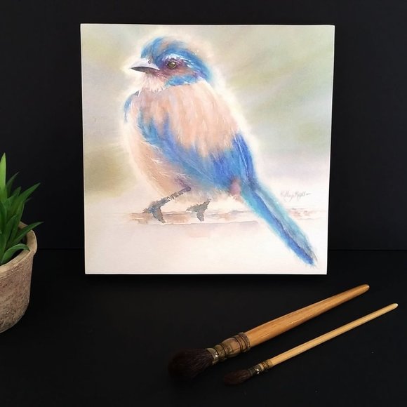 Bird Watercolor Print-Mounted on wood panel - Picture 3 of 5